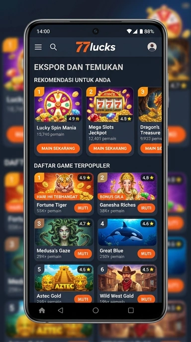 Tampilan katalog aplikasi 77lucks