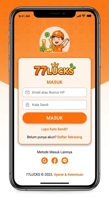 Tampilan halaman login 77lucks