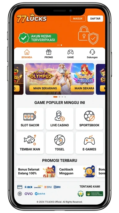 Tampilan kanal resmi 77lucks