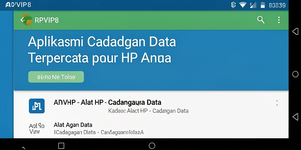 Tampilan antarmuka aplikasi RPVIP8 yang menampilkan fungsi cadangan data.
