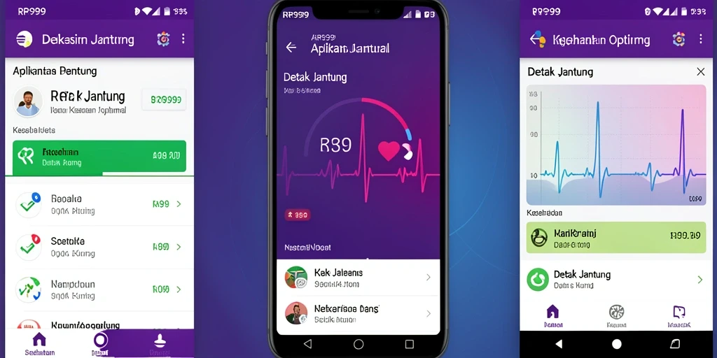 Tampilan antarmuka aplikasi Detak Jantung RR999 yang ramah pengguna.